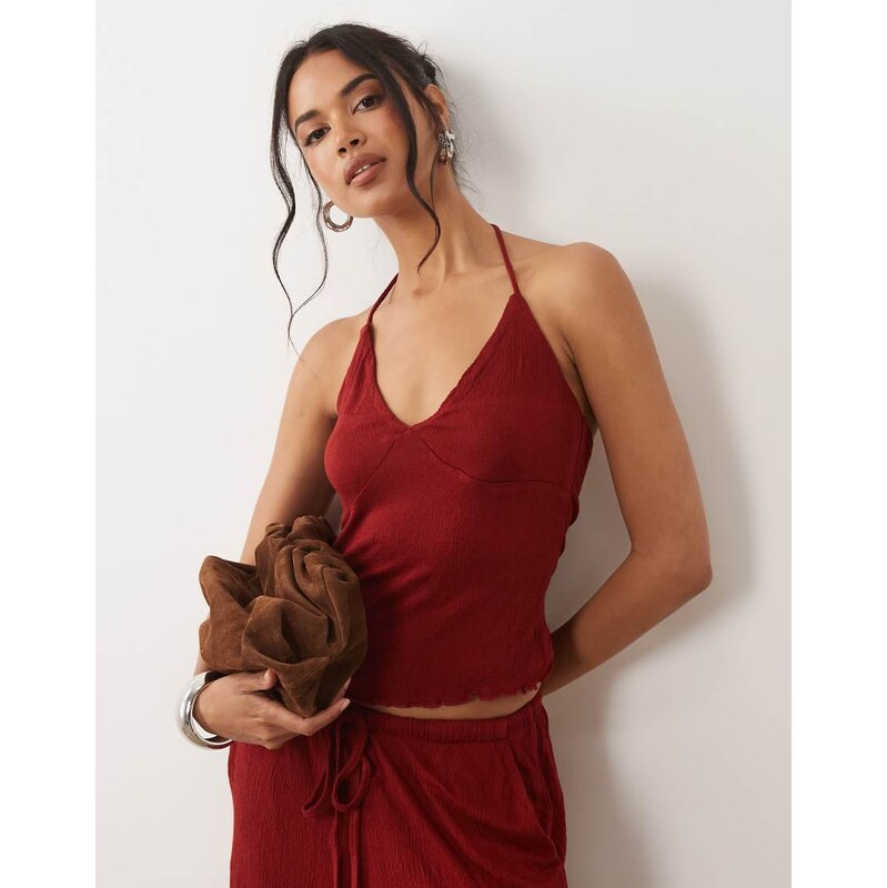 ASOS DESIGN co-ord crinkle cami top in red