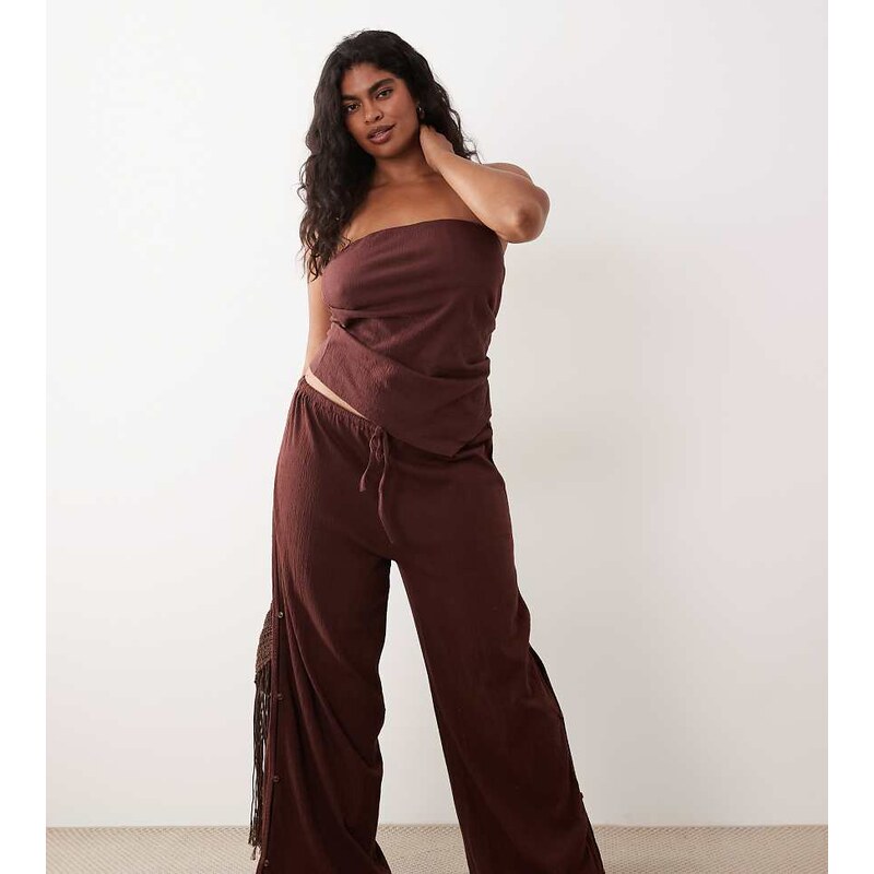 ASOS Curve ASOS DESIGN Curve cotton crinkle wide leg trouser in