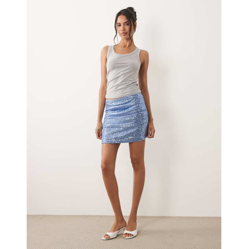 ASOS DESIGN sequin draped mini skirt in blue-Green