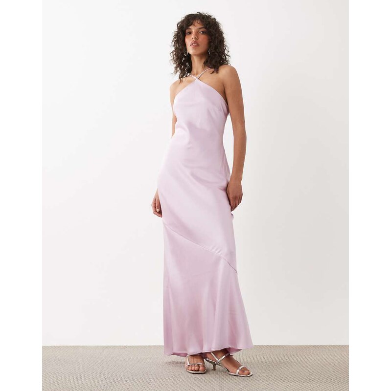 Pretty Lavish Yvette satin halter neck maxi dress in lilac-Pink