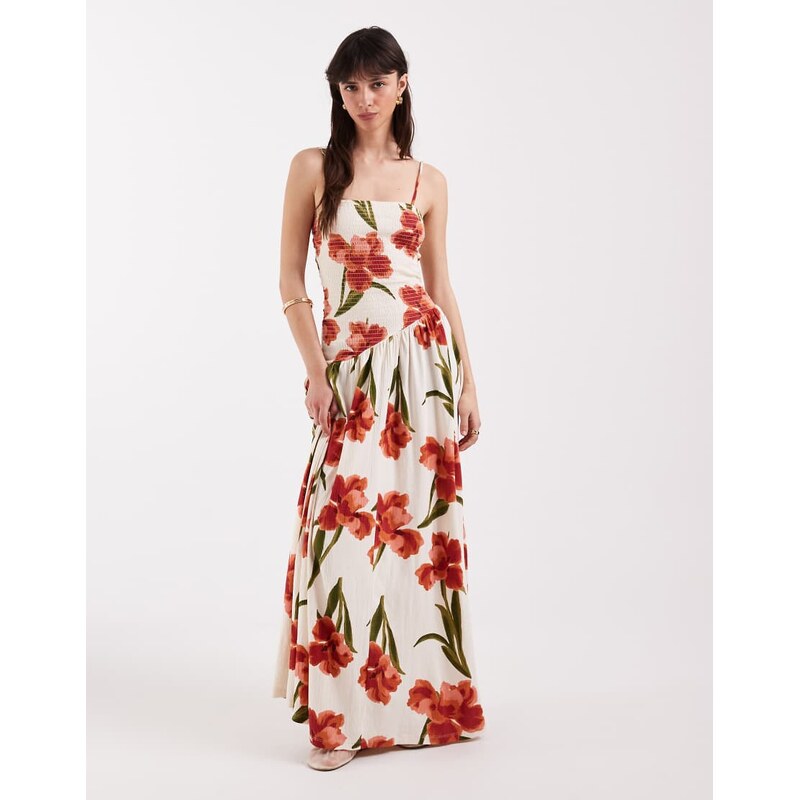 ASOS DESIGN crinkle cami tie back midi dress with asym waist in