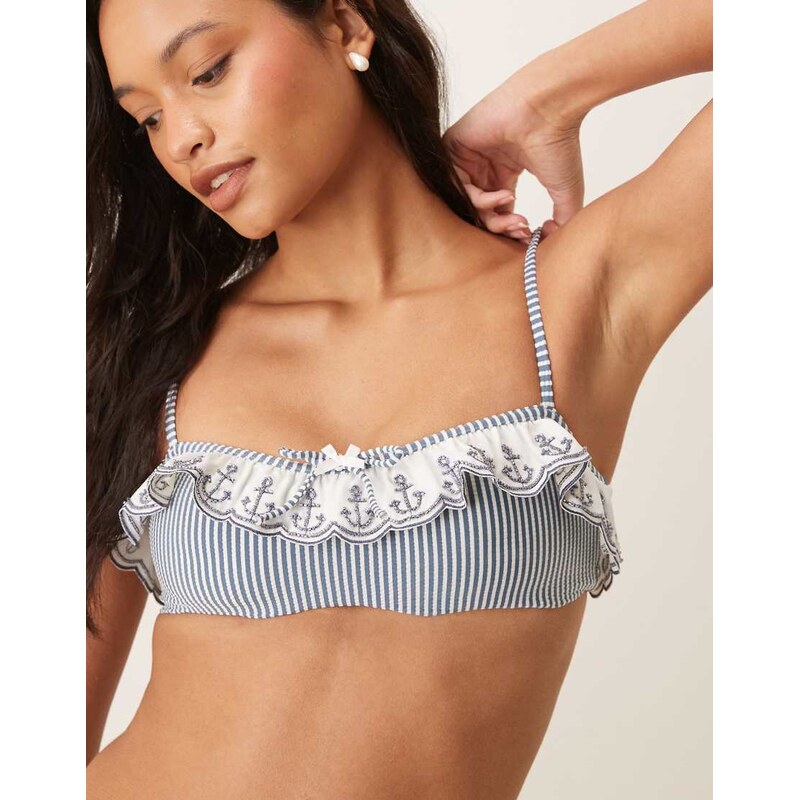 For Love & Lemons embroidered anchor textured bikini top co-ord