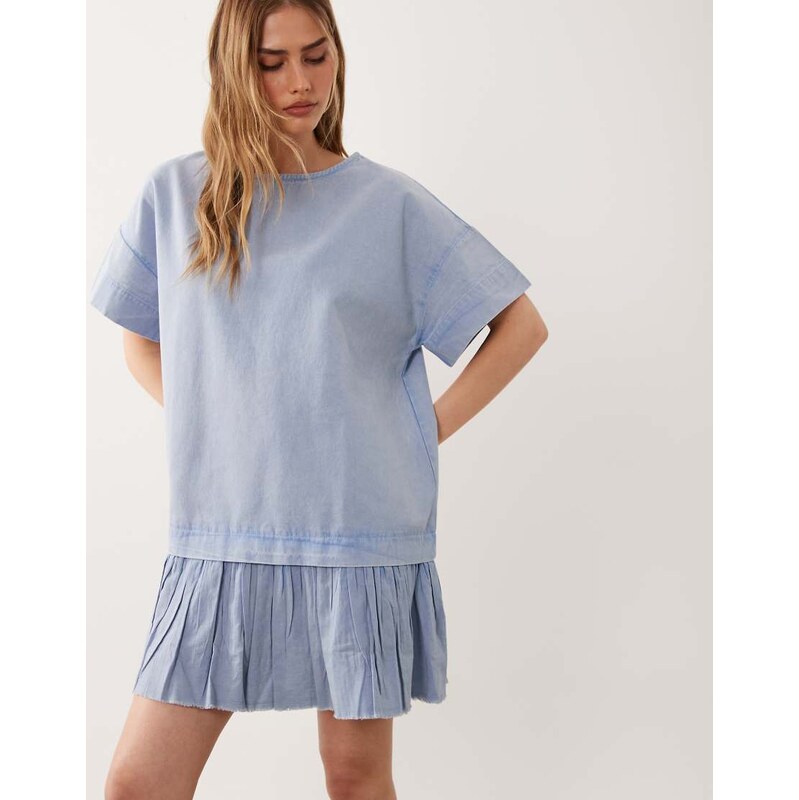 ASOS DESIGN hybrid t-shirt mini dress in washed denim blue-Multi