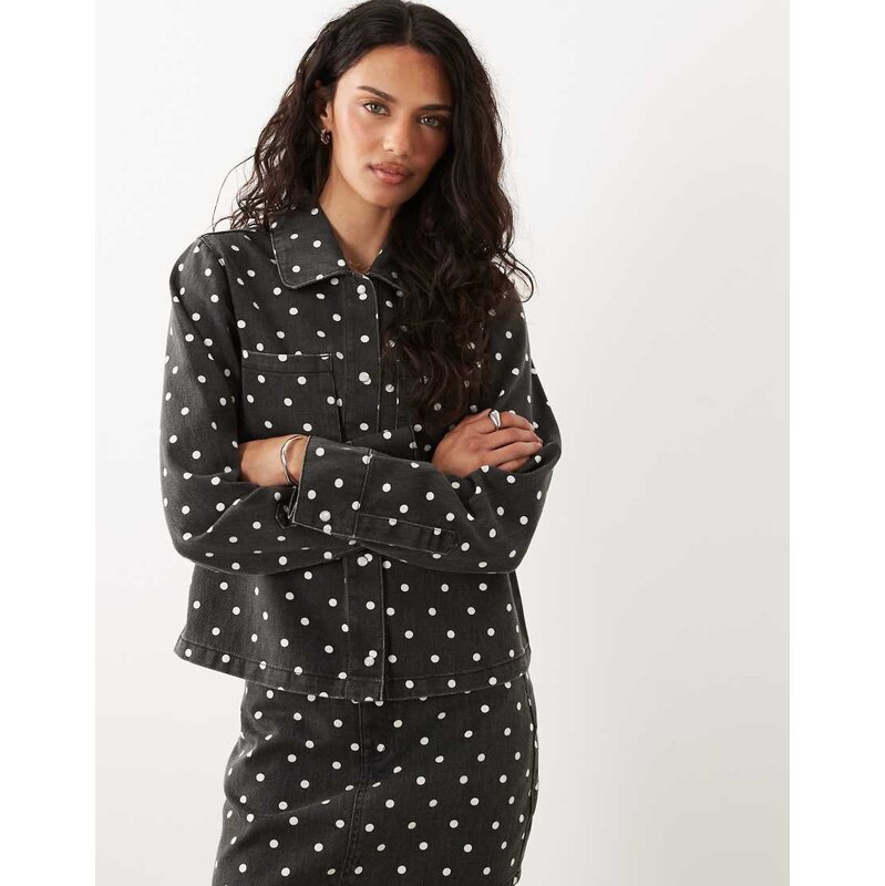 Threadbare co-ord denim jacket in black and white polka dot