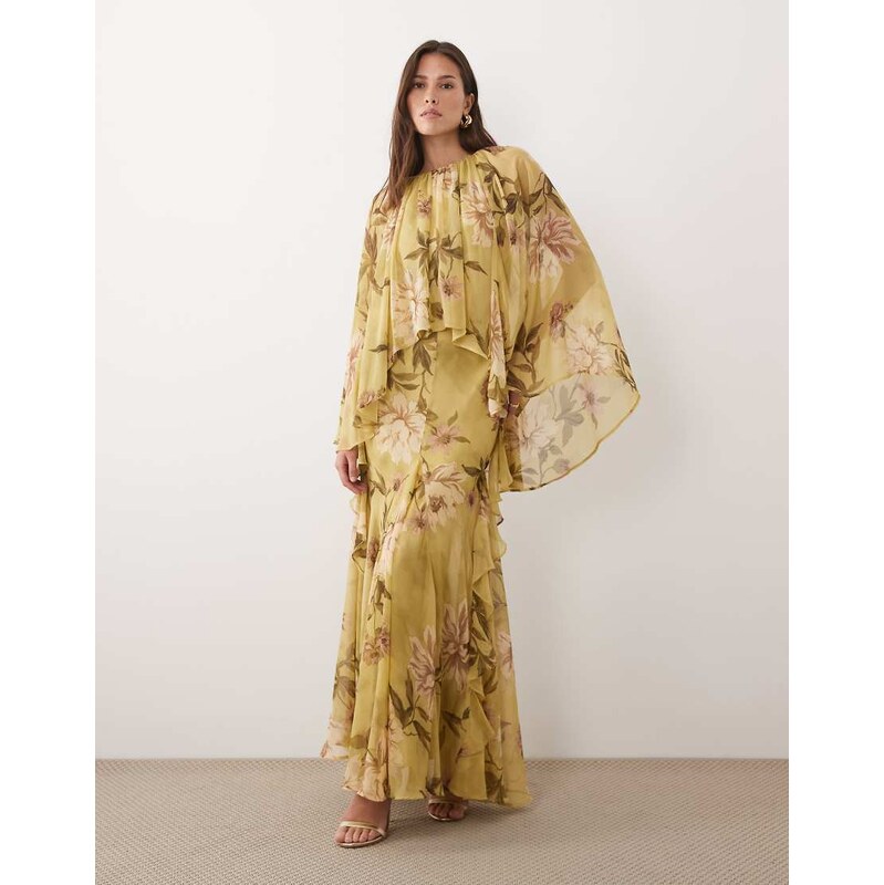 ASOS DESIGN full volume cape sleeve maxi dress with godets in