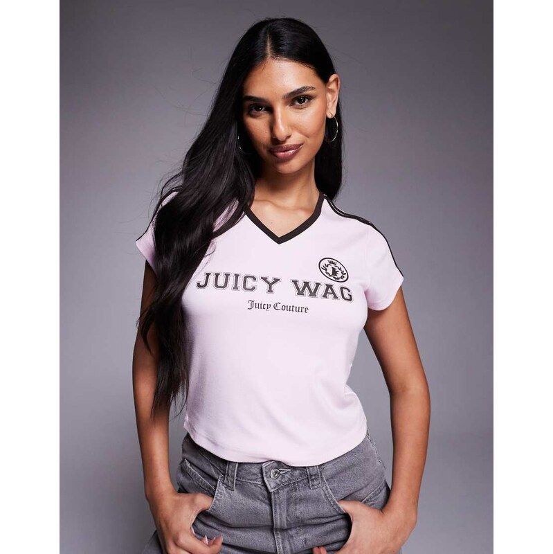 Juicy Couture v neck juicy wag logo t-shirt in pink
