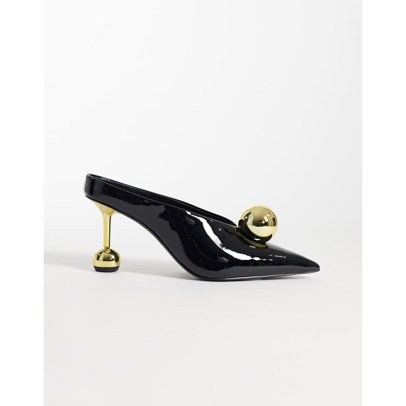 JW PEI Sofia angled vamp heel mules in black & gold-Multi