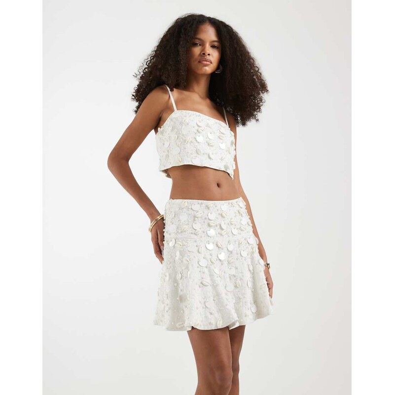 ASOS DESIGN embellished flippy co-ord mini skirt in white