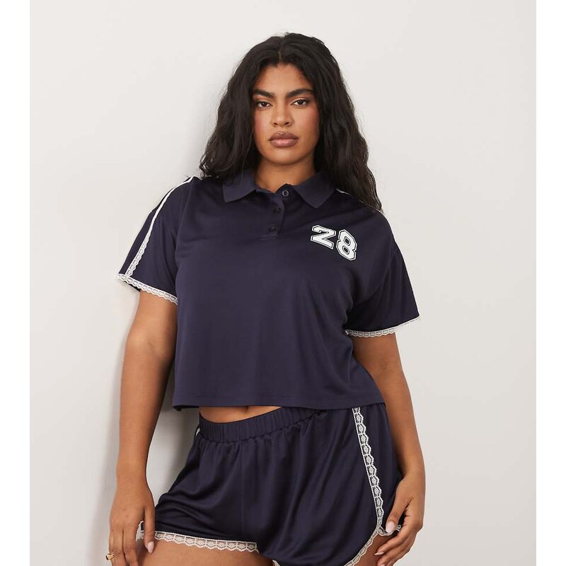 ASOS Curve ASOS DESIGN Curve tricot sporty polo top co-ord with