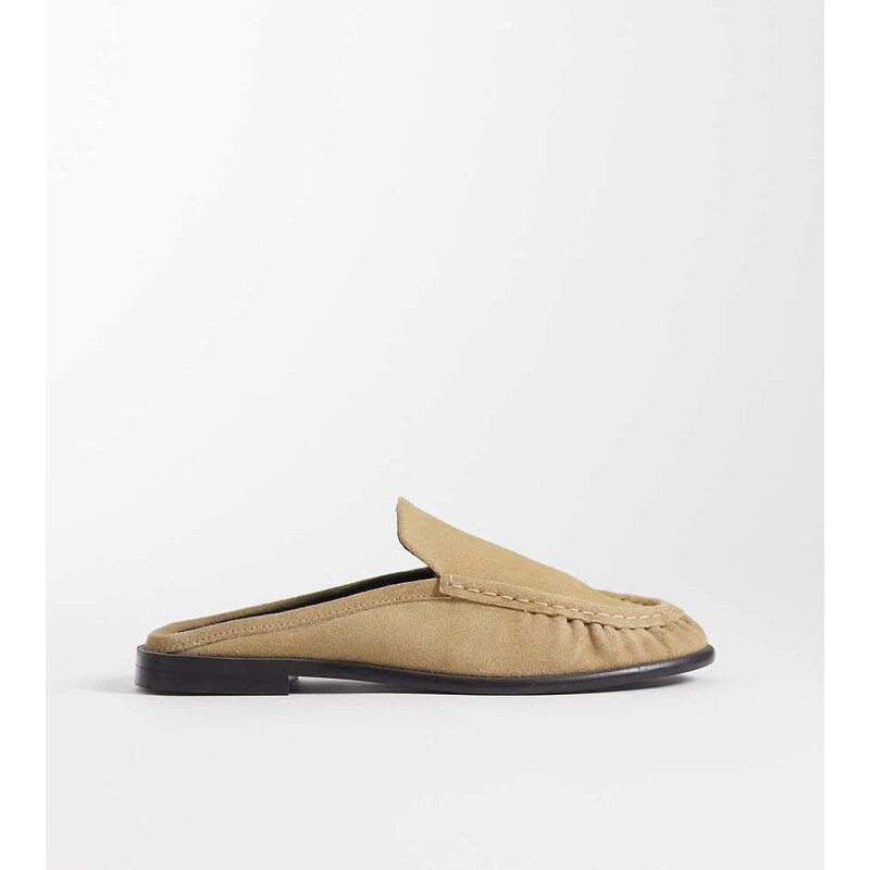 ASOS DESIGN Wide Fit Mystique premium loafer mules in sand suede