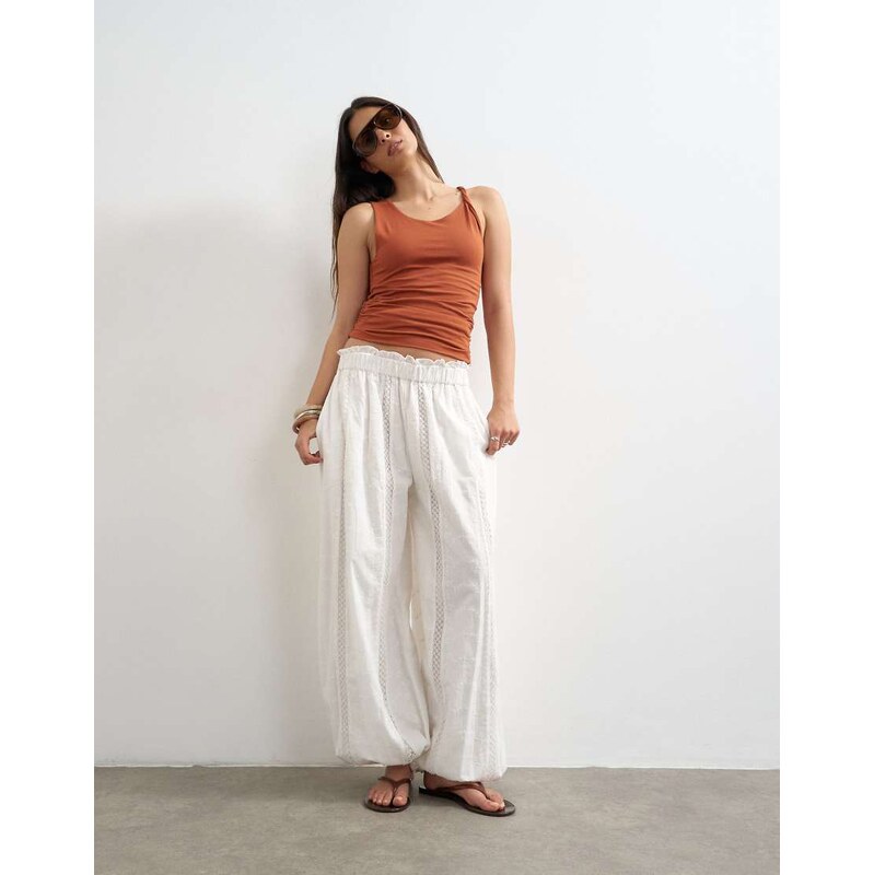 Topshop broderie beach balloon trouser in white