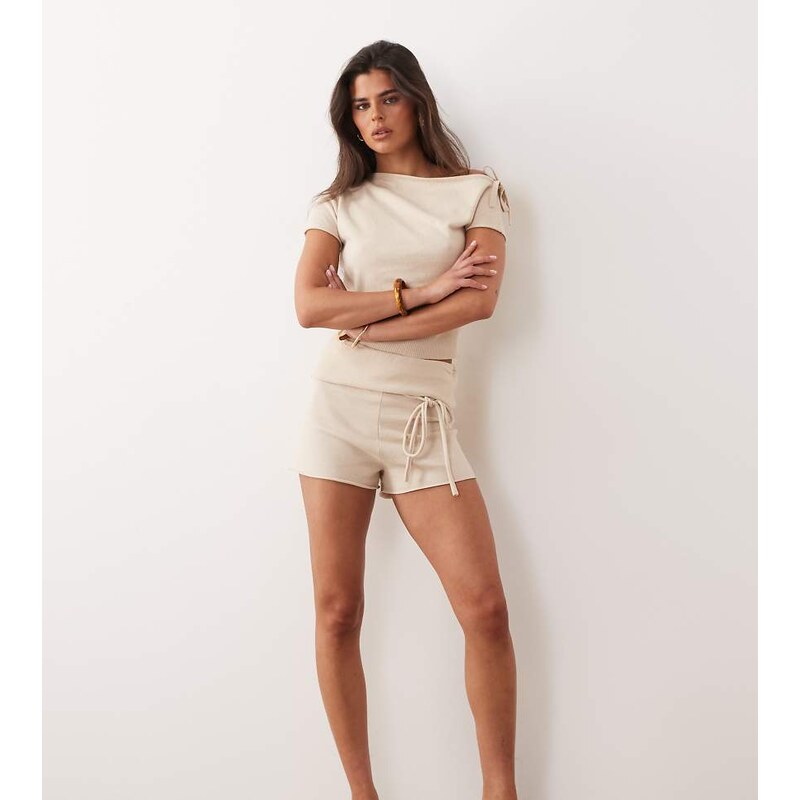 The Frolic exclusive compact knit fold over tie detail shorts co