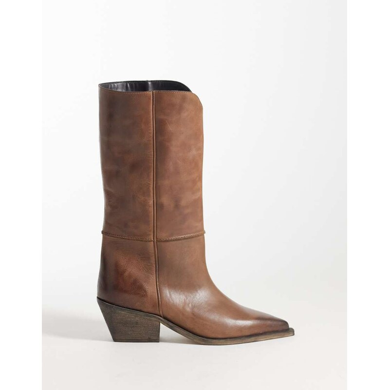ASOS DESIGN Cael premium clean western pull on boot in brown