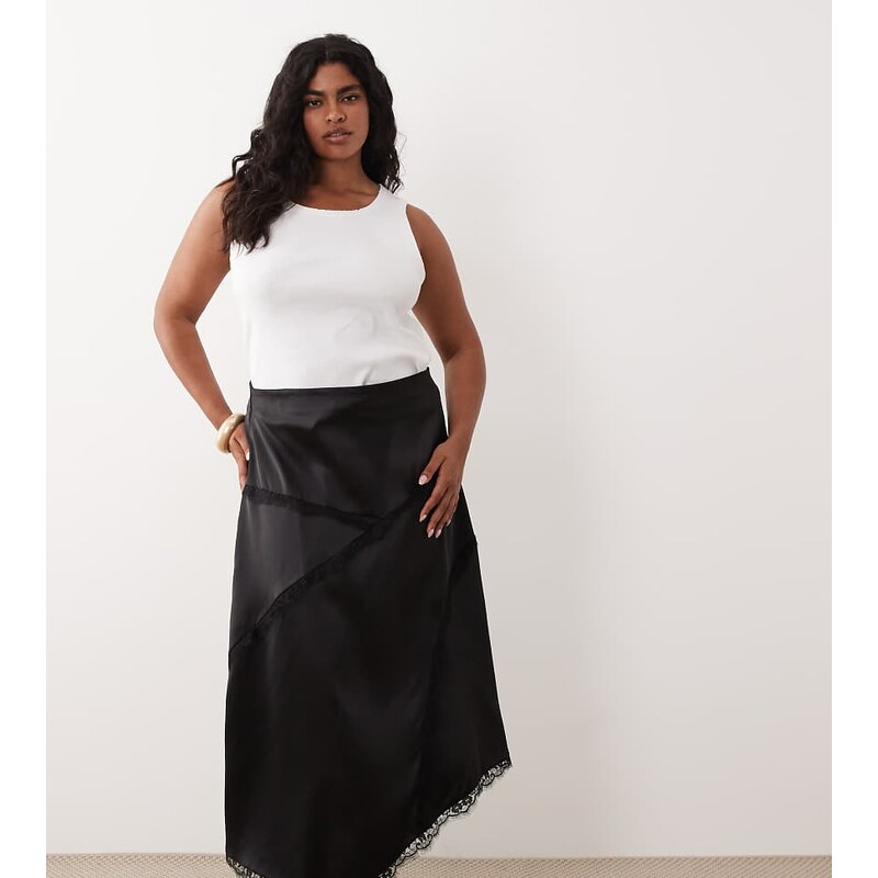 ASOS Curve ASOS DESIGN Curve satin asymmetric maxi skirt with