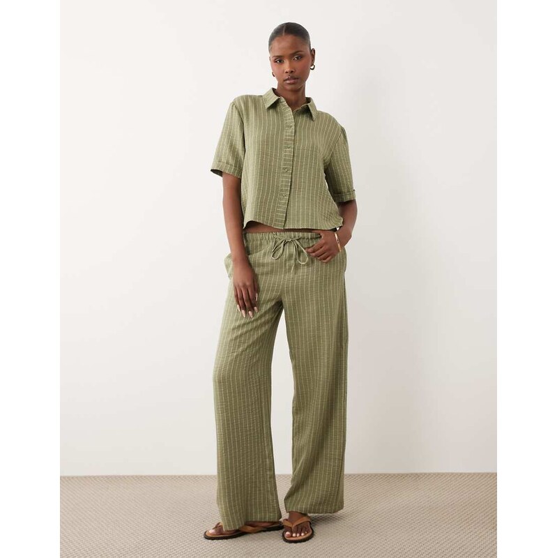 JDY wide leg trousers co-ord in sage stripes-Green