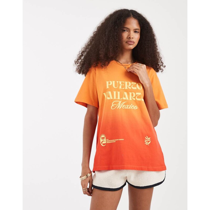 ASOS DESIGN V neck boxy t-shirt with Puerto Vallarta embroidery