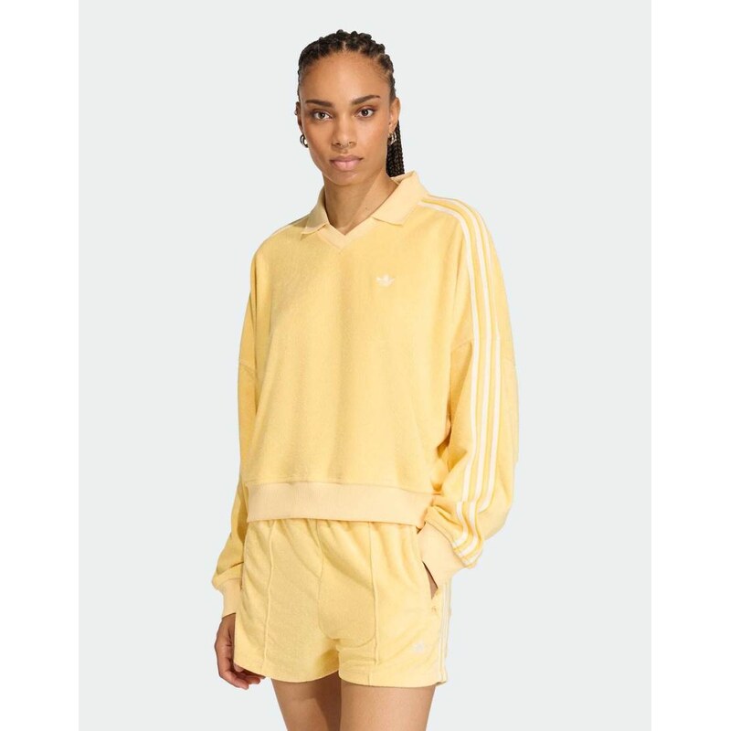 adidas Originals Terry towel v neck long sleeves polo shirt in