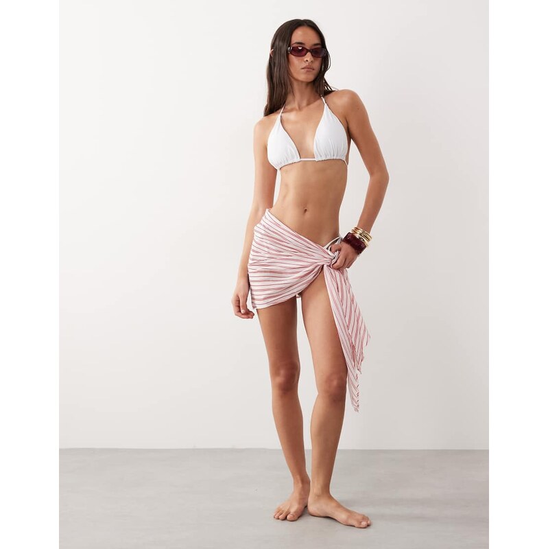 ASOS DESIGN beach cotton crinkle mini sarong in red and white