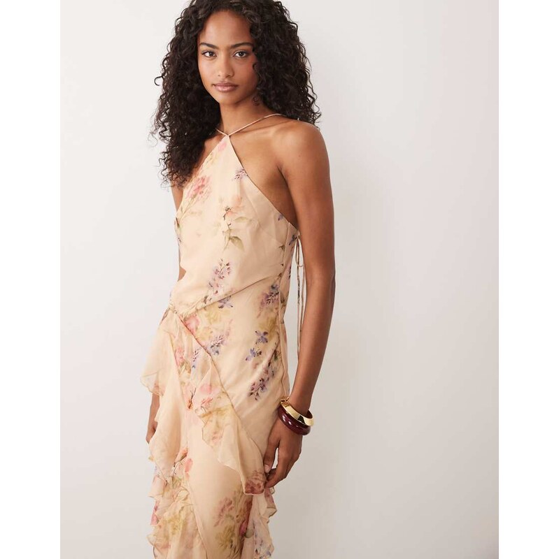 ASOS DESIGN bias cut maxi dress with ruffles and high-low in