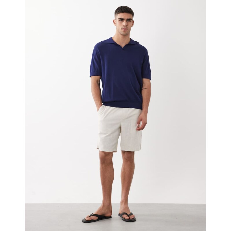 Selected knit split neck polo in navy