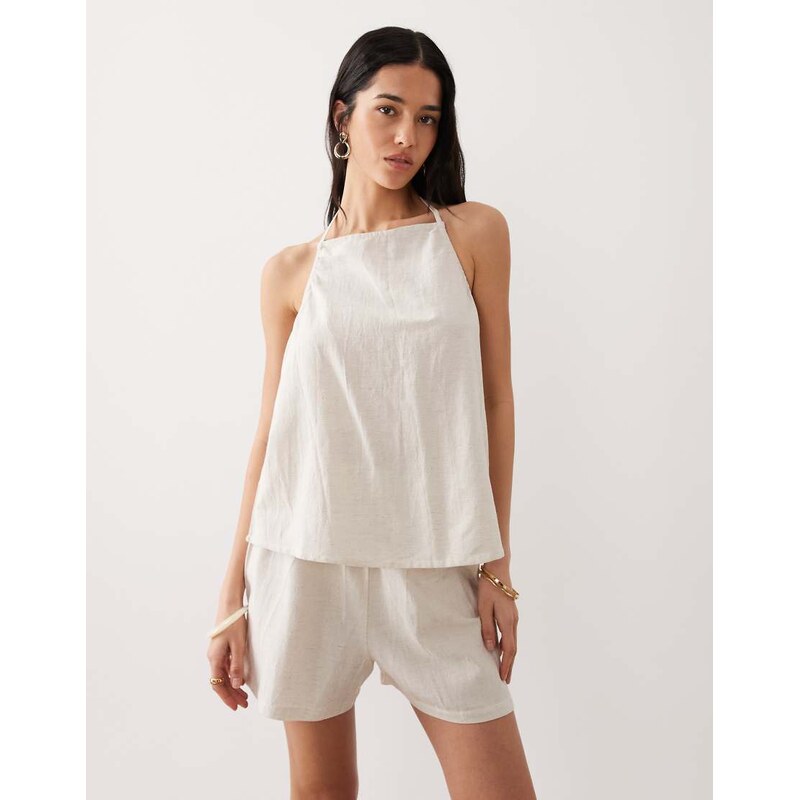 Esmee halterneck beach top co-ord in natural beige-Neutral