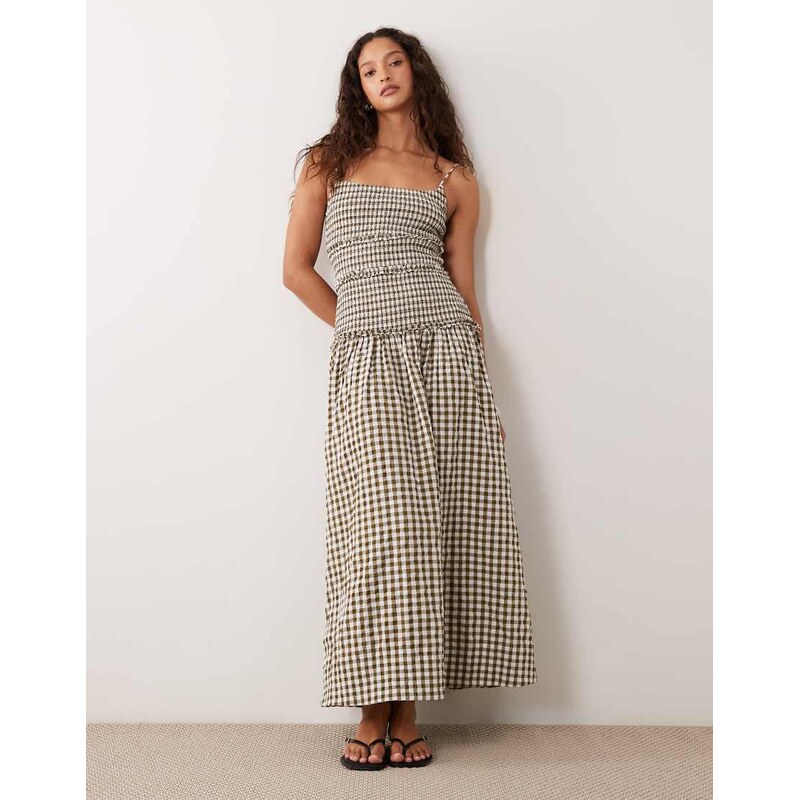 ASOS DESIGN crinkle maxi sundress with shirred dropped waist in