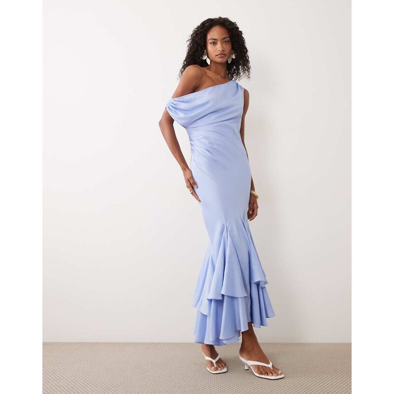 ASOS DESIGN fallen shoulder midaxi dress with asymmetric godet