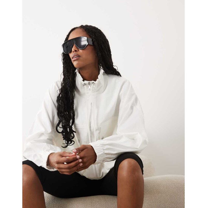 ARKET cotton funnel neck utility jacket in white