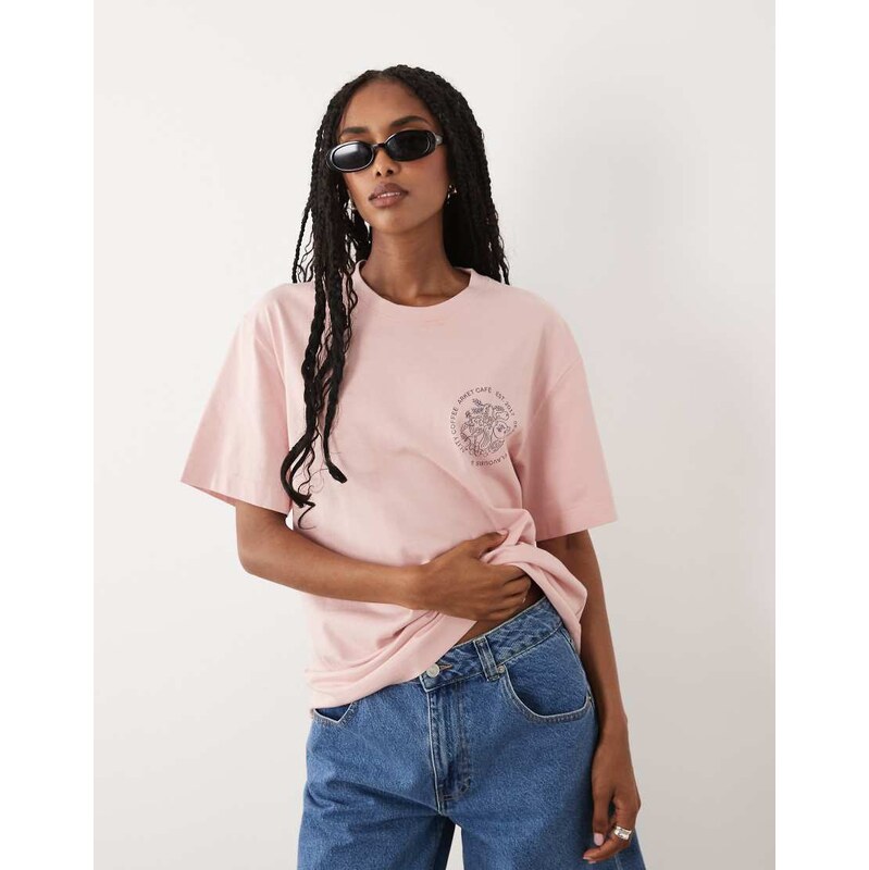 ARKET Cafe short sleeve t-shirt with front print in light pink