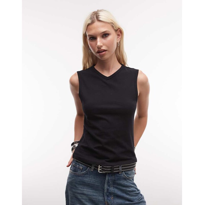 Weekday v-neck tank top in black