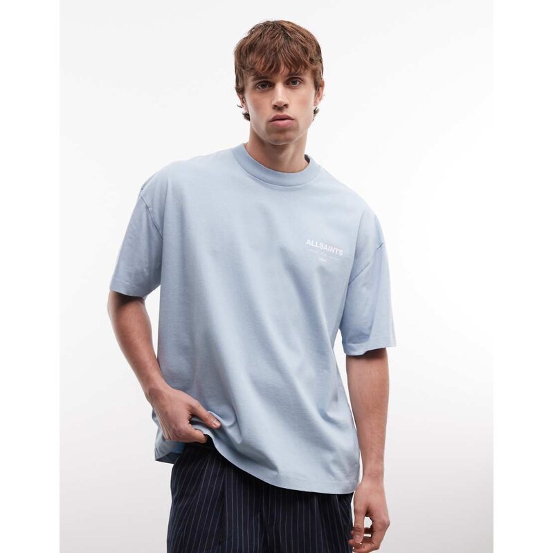 Allsaints Underground logo t-shirt with back print in light blue