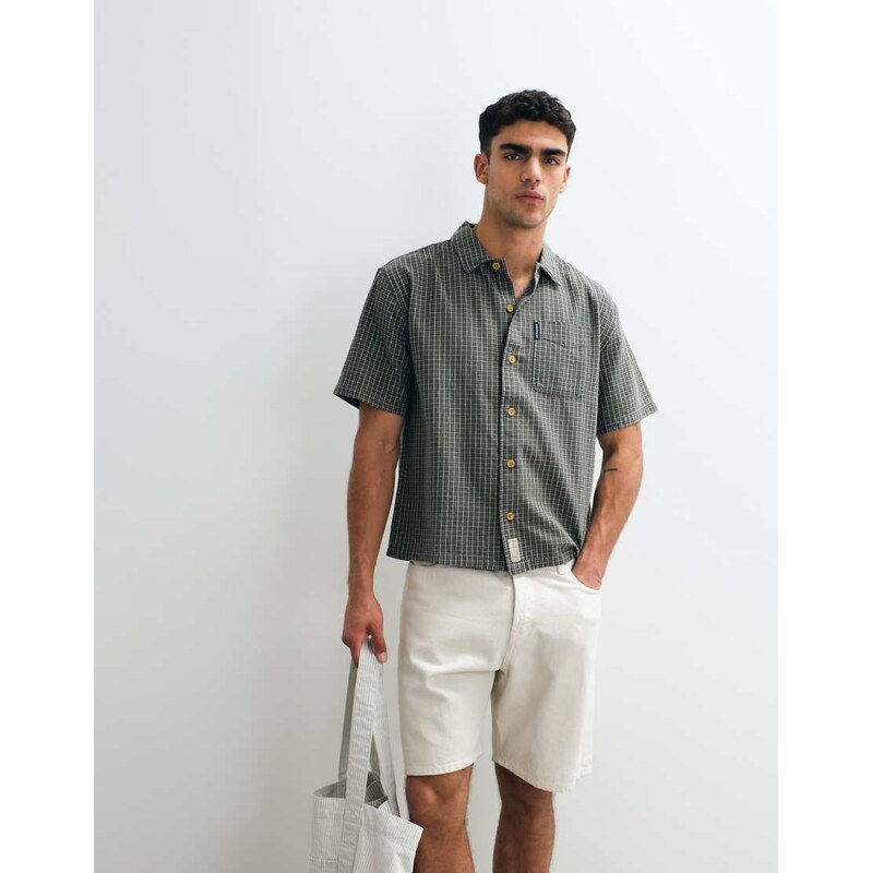 Abercrombie & Fitch oversized short sleeve shirt in green micro