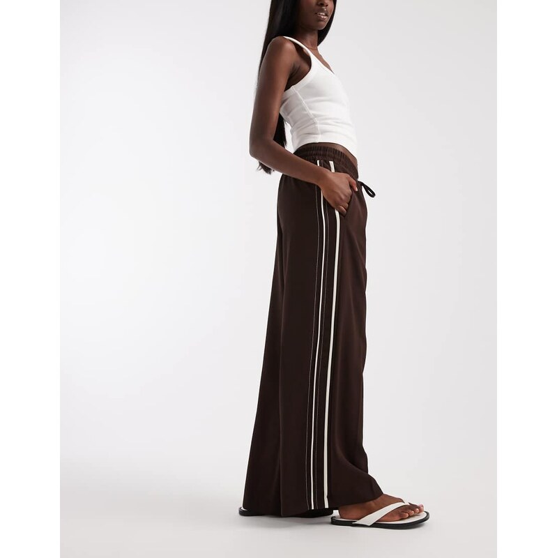 River Island stitch striped side jogger in dark brown