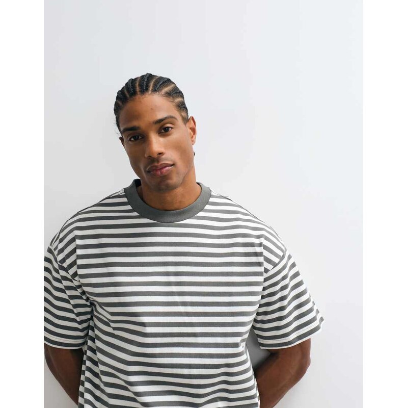 Weekday loose boxy oversized fit t-shirt in khaki and white