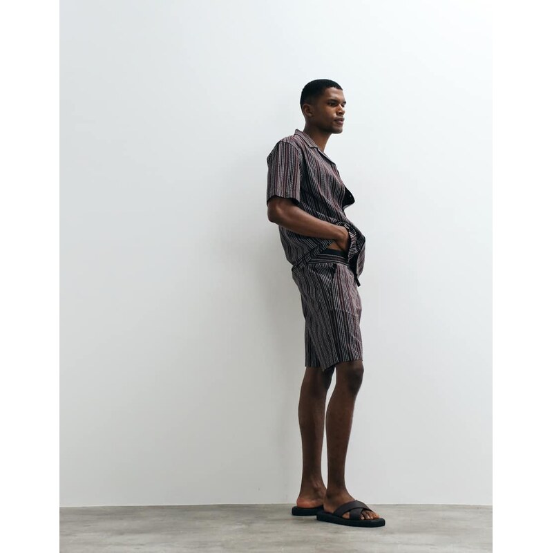 ONLY & SONS seersucker shorts co-ord in dark brown and blue