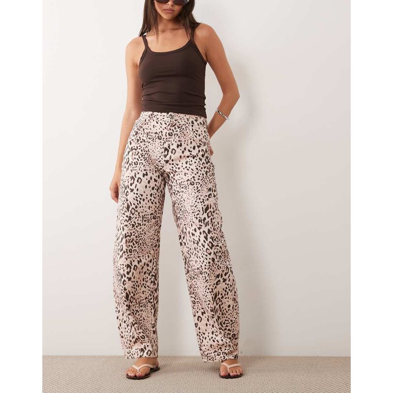 Miss Selfridge barrel leg jean in animal print-Multi
