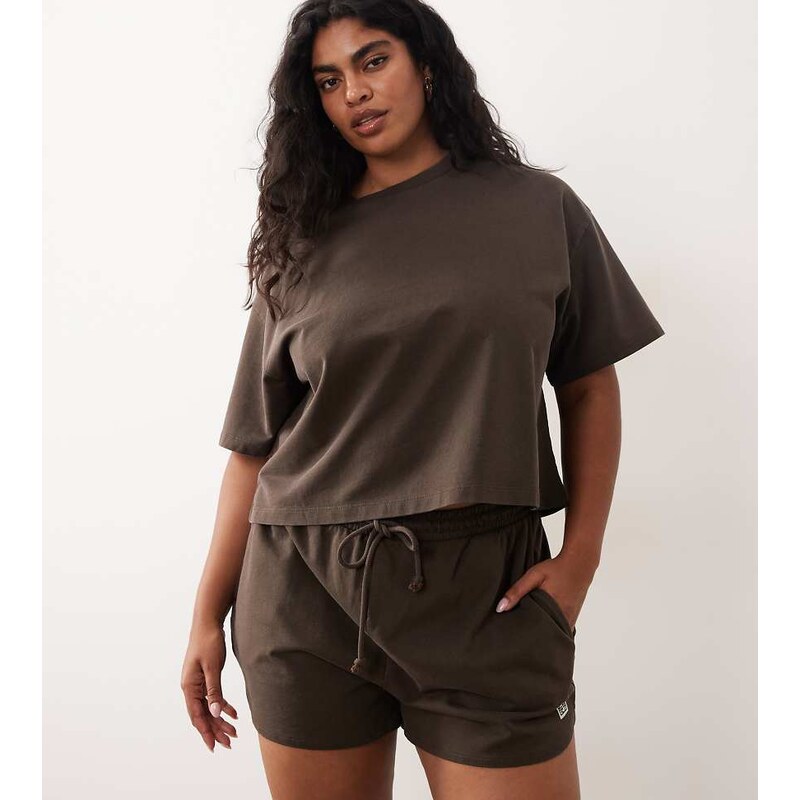 Noisy May Curve jersey short co-ord in washed brown