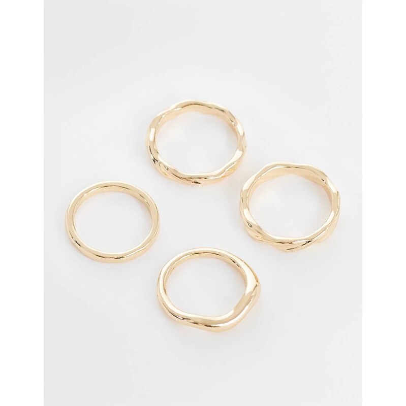 ASOS DESIGN 4 pack wavy ring in gold