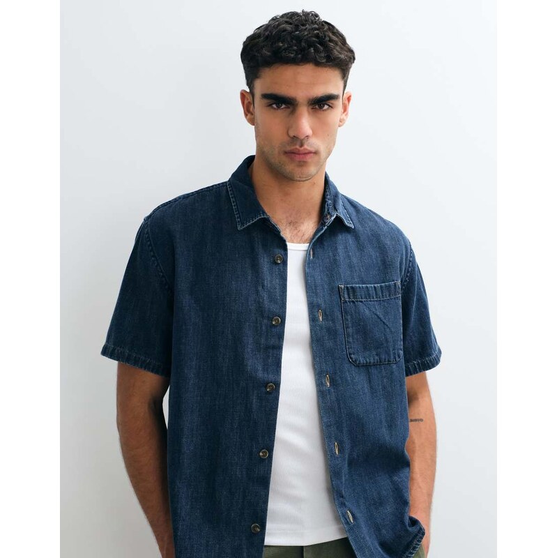 Abercrombie & Fitch denim short sleeve workwear shirt in blue