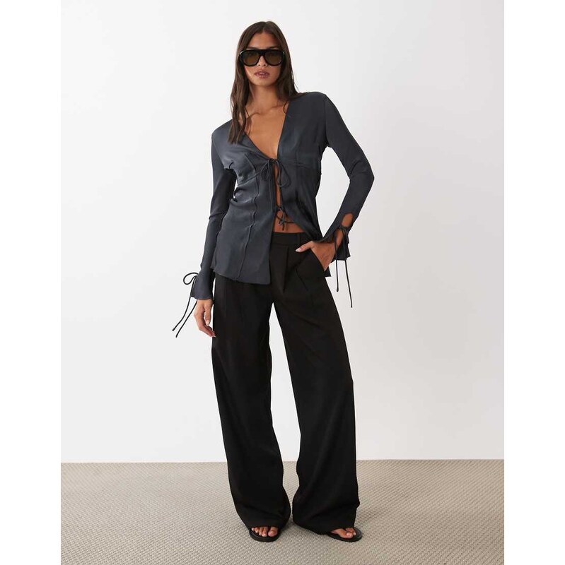 Lioness Volt pleat detail wide leg trouser co-ord in black