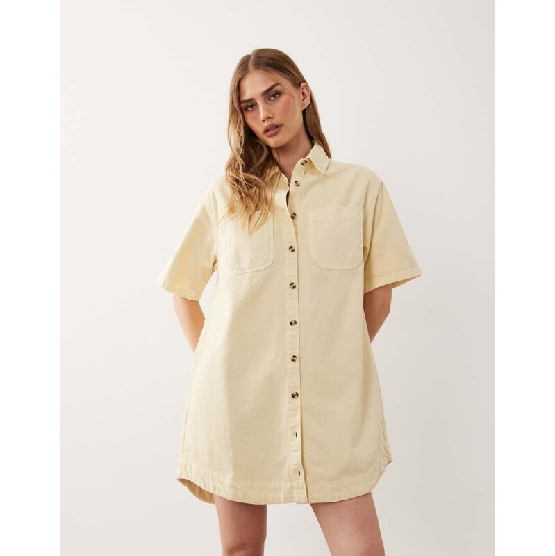 ASOS DESIGN denim boxy shirt dress with pocket detail in