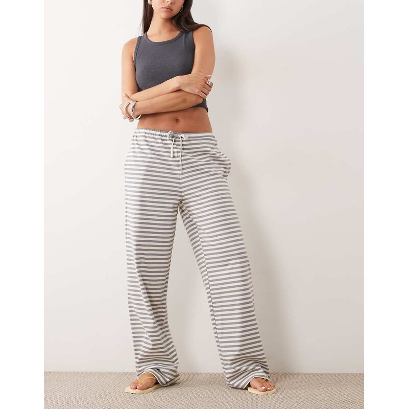 Lioness Bloom cotton blend straight leg trouser in ash stripe
