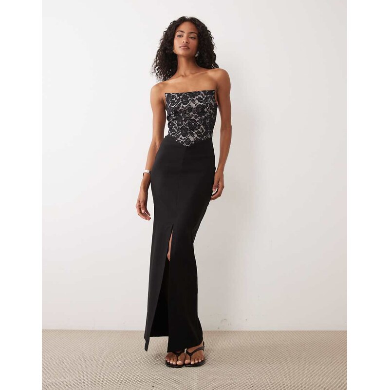 Vesper bengaline square edge bandeau maxi dress in black