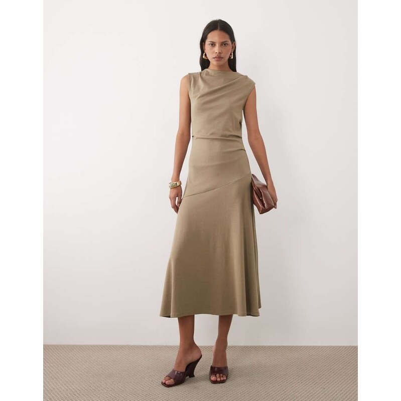 Mango boat neck sleeveless maxi dress in khaki-Green