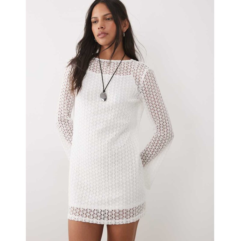 Mango Teen knitted long sleeve mini dress in white