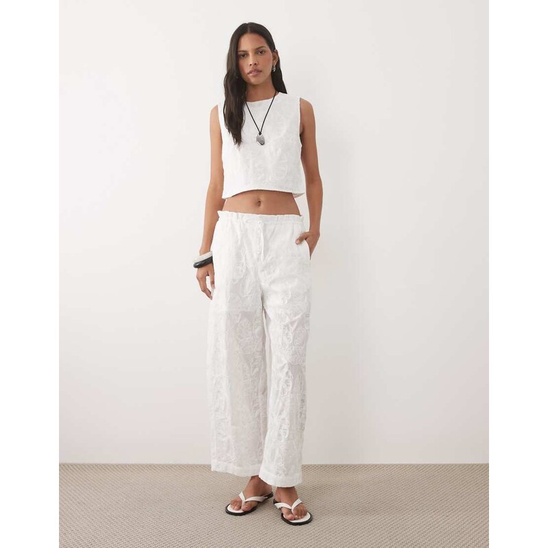 Mango Lisboa 100% cotton textured straight trouser co-ord in