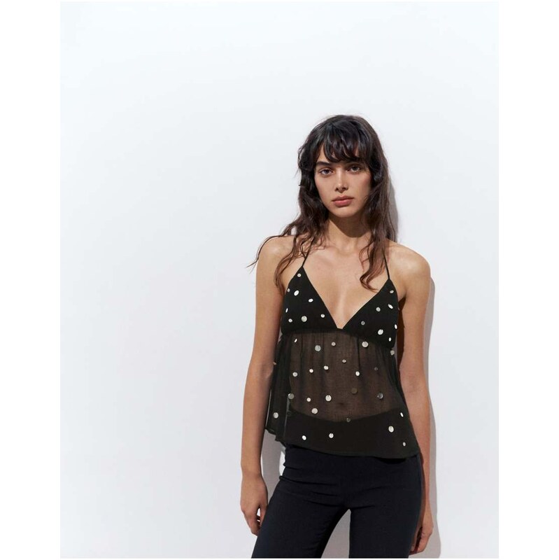 Pull&Bear Mirror halter top in black
