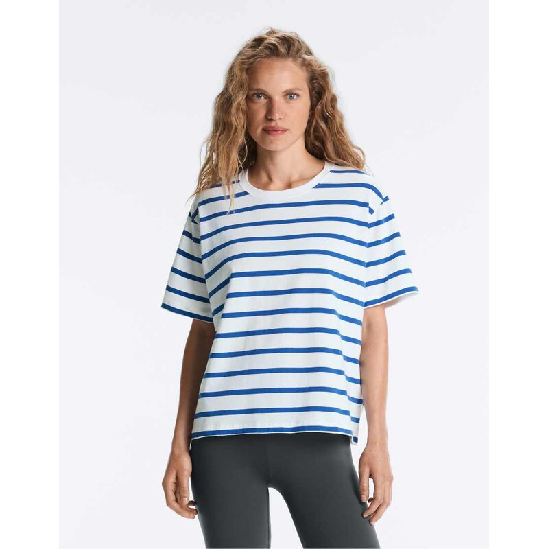 OYSHO Boxy short-sleeved cotton blend t-shirt in electric blue