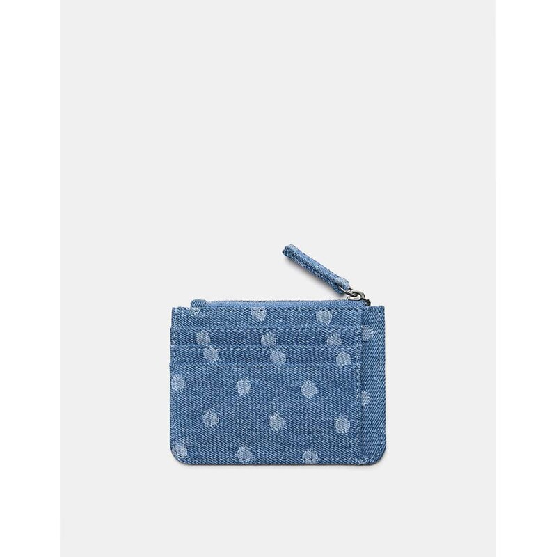 Pull&Bear Polka dot denim card holder in denim-Multi