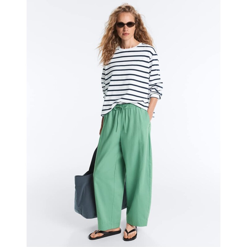 OYSHO Cotton blend balloon trousers in aqua green